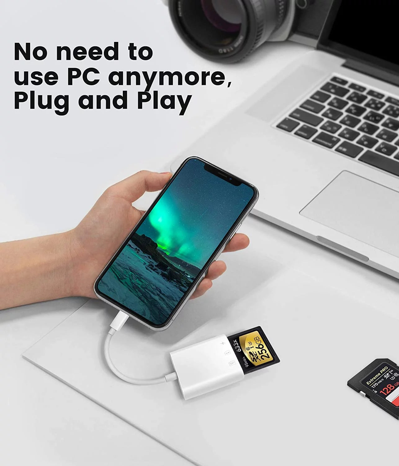 Universal SD Card Reader for iPhone & iPad - Dual Slot Photography Memory Card Adapter for Effortless File Transfer