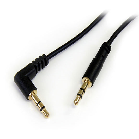 Premium 1 Ft. Right Angle 3.5mm Audio Cable - Male to Male Aux Cable for Perfect Sound Quality - Perfect for iPod, iPhone, and iPad - Sleek Black Design (Model: MU1MMSRA)