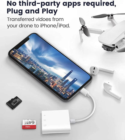 Universal SD Card Reader for iPhone & iPad - Dual Slot Photography Memory Card Adapter for Effortless File Transfer