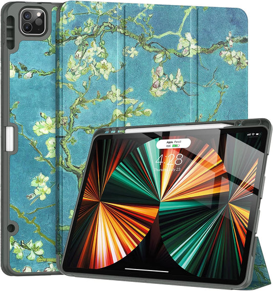 Stylish Apricot Blossom iPad Pro 12.9 Case 2021/2022 with Pencil Holder - Slim, Lightweight, and Functional Trifold Stand for Ultimate Protection and Convenience