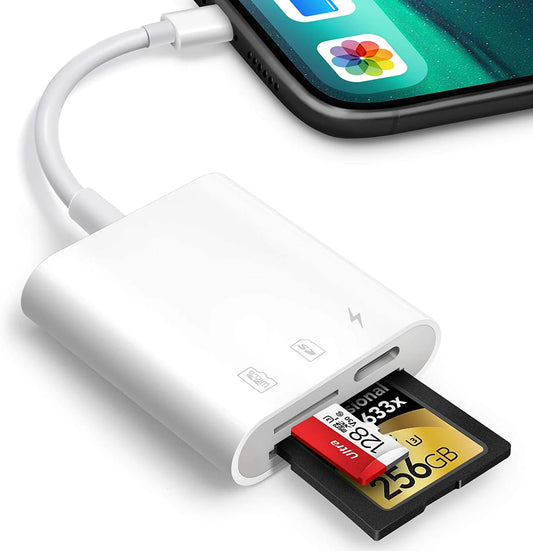 Universal SD Card Reader for iPhone & iPad - Dual Slot Photography Memory Card Adapter for Effortless File Transfer