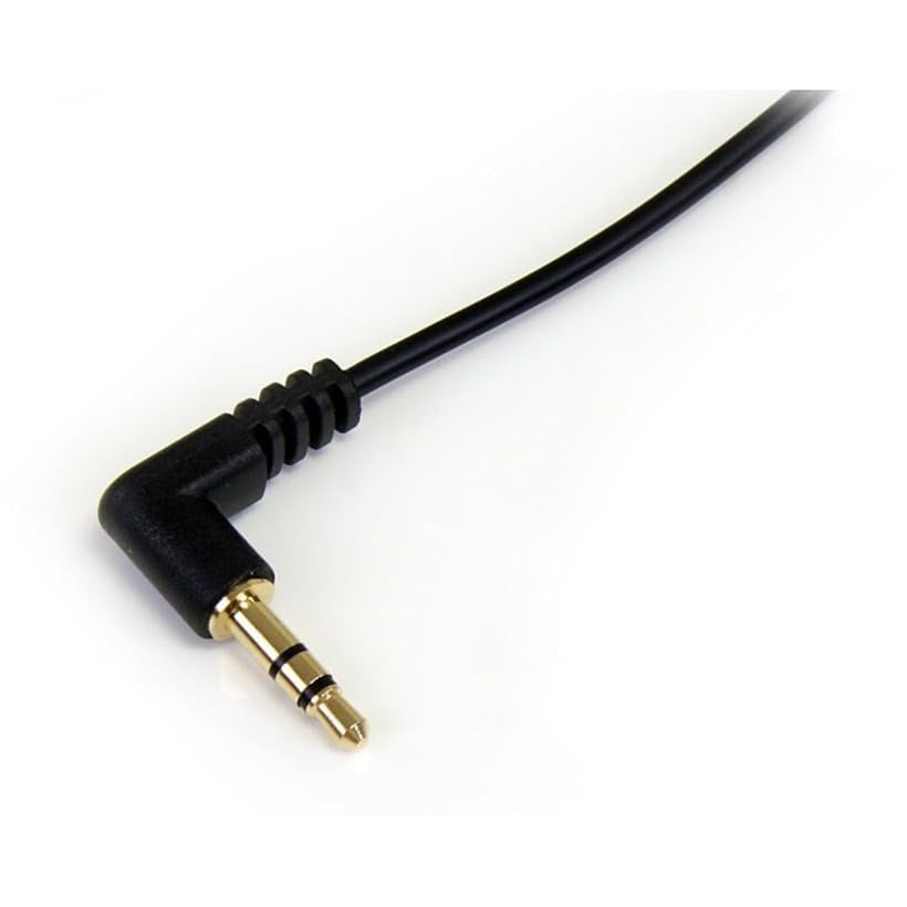 Premium 1 Ft. Right Angle 3.5mm Audio Cable - Male to Male Aux Cable for Perfect Sound Quality - Perfect for iPod, iPhone, and iPad - Sleek Black Design (Model: MU1MMSRA)