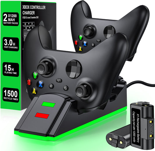 Ultimate Charging Station Kit with Dual 1200mAh Rechargeable Battery Packs for Xbox Series X|S, Xbox One, and Elite Controllers - Black - S06