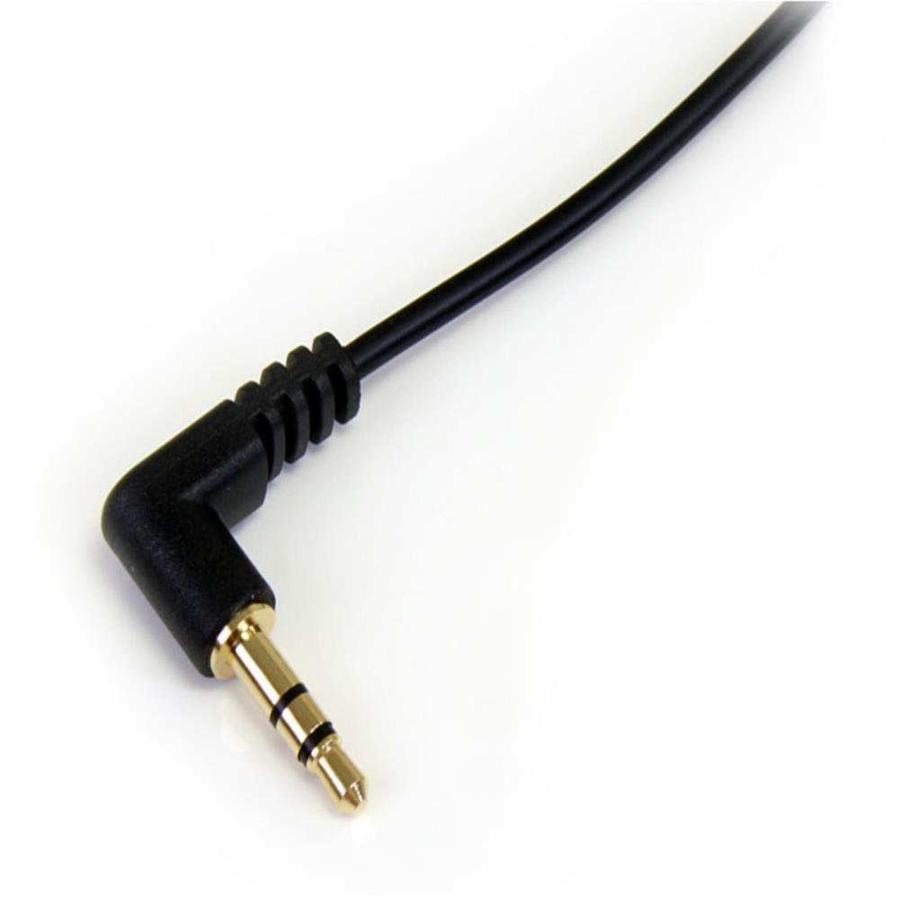 Premium 1 Ft. Right Angle 3.5mm Audio Cable - Male to Male Aux Cable for Perfect Sound Quality - Perfect for iPod, iPhone, and iPad - Sleek Black Design (Model: MU1MMSRA)