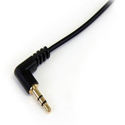 Premium 1 Ft. Right Angle 3.5mm Audio Cable - Male to Male Aux Cable for Perfect Sound Quality - Perfect for iPod, iPhone, and iPad - Sleek Black Design (Model: MU1MMSRA)